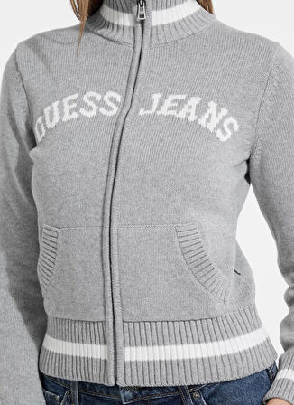 Guess Jeans Yarım balıkçı Yaka Standart İşlemeli Gri Kazak Kadın Guess Jeans Kadın Triko