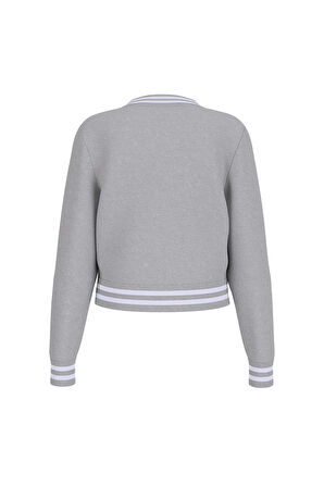 Kadın V Yaka Logolu Pamuklu Sweatshirt - Gri | L