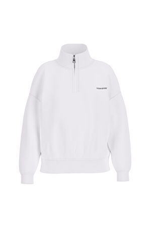 Kadın Yarım Fermuarlı Dik Yaka Sweatshirt - Beyaz | XS