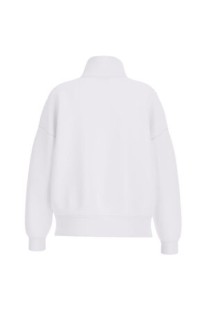 Kadın Yarım Fermuarlı Dik Yaka Sweatshirt - Beyaz | XS