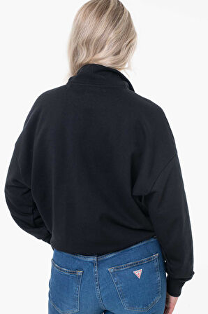 Kadın Fermuarlı Yarım Balıkçı Sweatshirt - Siyah | S