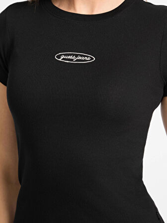 Guess Kadın Siyah Slim Fit Logolu T-shirt W5YP37KA0H1-JBLK