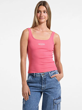 Guess Kadın Pembe Nakış Logolu Ribana Crop Atlet W5YP35KA0H1-A619