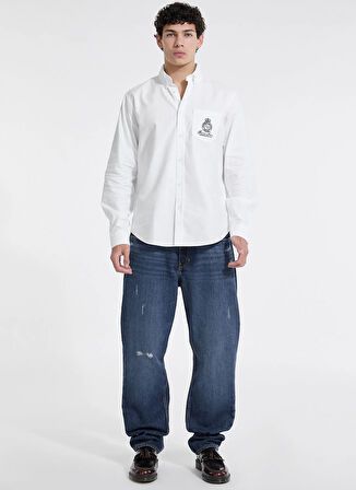 Guess Jeans Regular Fit Beyaz Baskılı Erkek Gömlek M5YH64WHFK1-G011 Guess Jeans Erkek