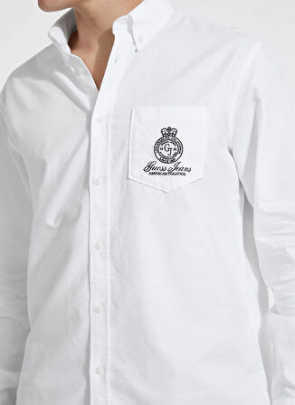 Guess Jeans Regular Fit Beyaz Baskılı Erkek Gömlek M5YH64WHFK1-G011 Guess Jeans Erkek