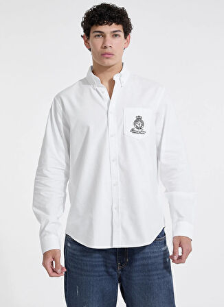 Guess Jeans Regular Fit Beyaz Baskılı Erkek Gömlek M5YH64WHFK1-G011 Guess Jeans Erkek