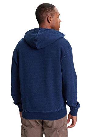 Erkek GJ Eskitme Görünümlü Kapüşonlu Sweatshirt - Lacivert | S