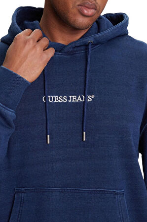 Erkek GJ Eskitme Görünümlü Kapüşonlu Sweatshirt - Lacivert | S