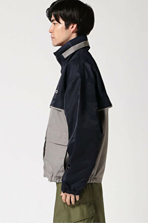 Erkek GJe Kapüşonlu Renk Bloklu Rüzgarlık - Lacivert/Gri | M