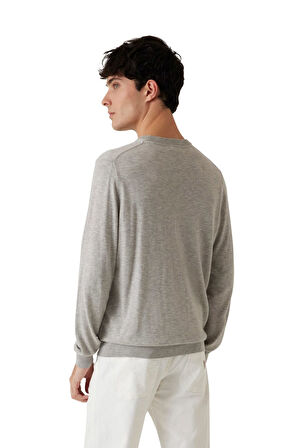 Erkek Grafik Baskılı Bisiklet Yakalı Triko Kazak - Gri | S