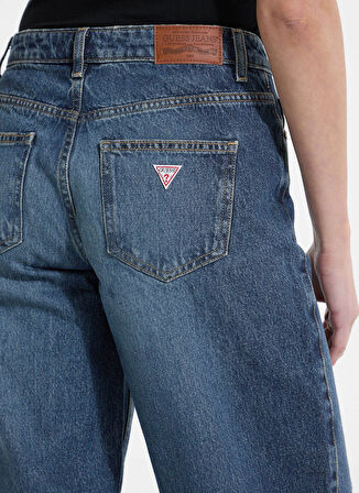 Guess Jeans Yüksek Bel Geniş Paça Relaxed Lacivert Kadın Denim Pantolon Guess Jeans Kadın Relaxed Fit Jean