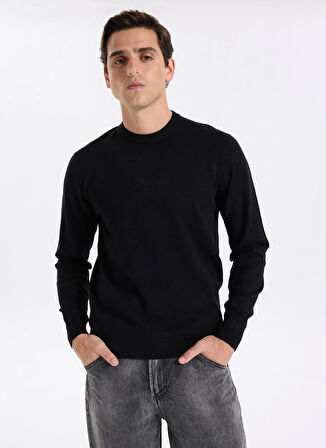 Guess Bisiklet Yaka Standart Düz Siyah Erkek Kazak M5YR08Z3FC2-JBLK Hervey Erkek Triko