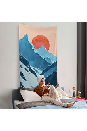 Dağların Arasındaki Soyut Güneş Manzara Duvar Örtüsü-7620