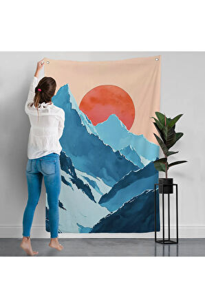 Dağların Arasındaki Soyut Güneş Manzara Duvar Örtüsü-7620