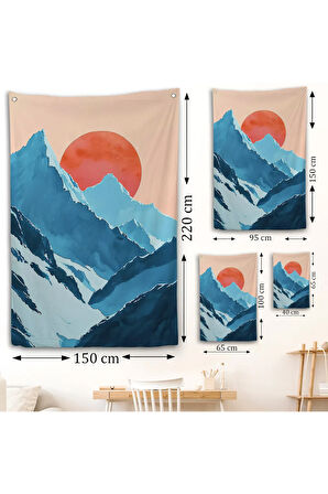 Dağların Arasındaki Soyut Güneş Manzara Duvar Örtüsü-7620