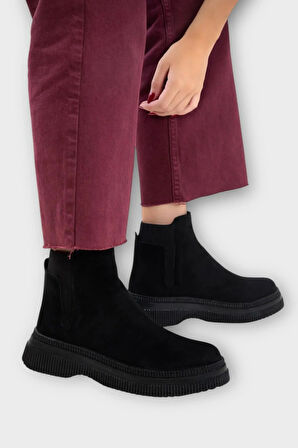 Yandan Lastikli Günlük Kadın Süet Bot SİYAH