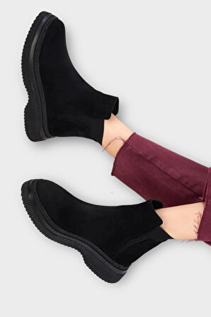 Yandan Lastikli Günlük Kadın Süet Bot SİYAH