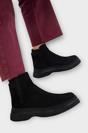 Yandan Lastikli Günlük Kadın Süet Bot SİYAH