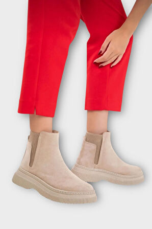 Yandan Lastikli Günlük Kadın Süet Bot BEJ