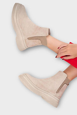 Yandan Lastikli Günlük Kadın Süet Bot BEJ