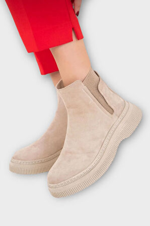 Yandan Lastikli Günlük Kadın Süet Bot BEJ