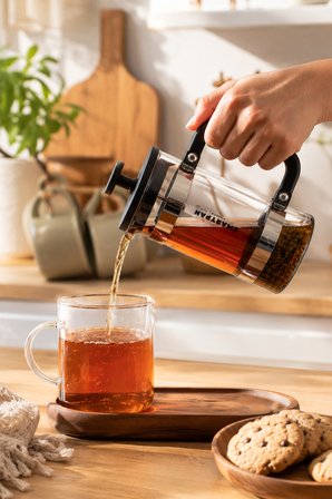 Porsima Smartpan BV008 French Press Çelik Süzgeçli Cam Bitki Çayı Kahve Demliği Presi 350 Ml