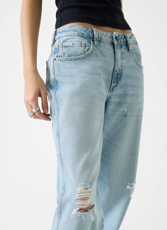 Guess Jeans Mavi Kadın Boyfriend Eskitme Denim Pantolon W6RA0ID5M5D-GJDR