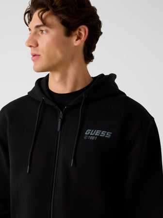 Guess Lauro Fermuarlı Kapüşonlu Erkek Siyah Sweatshirt Z6RQ22K1971-JBLK