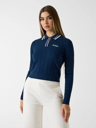 Guess Shari Polo Yakalı Triko Kadın Mavi Triko V6RR01Z4652-G7R1