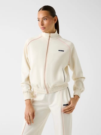 Guess Georgia Hakim Yaka Tam Fermuarlı Kadın Beyaz Eşofman Üstü V6RQ00KD852-G1O6