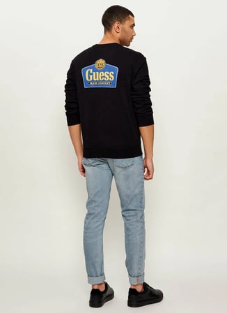 Guess Jeans Yuvarlak Yaka Siyah Erkek Sweatshırt M6RQ21KCPR1-JBLK Siyah Sweatshirt
