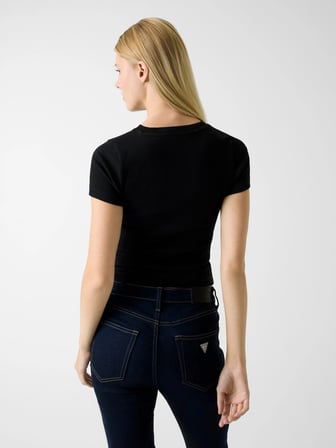 Guess GJ Kolsuz Bisiklet Yaka Nakışlı Dar Kesim Kadın Siyah Top W6RP21KA0H1-JBLK