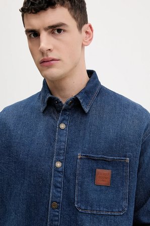 Guess GJ Büyük Beden Kısa Uzun Kollu Erkek Lacivert Gömlek M6RH51D002F-GTDW