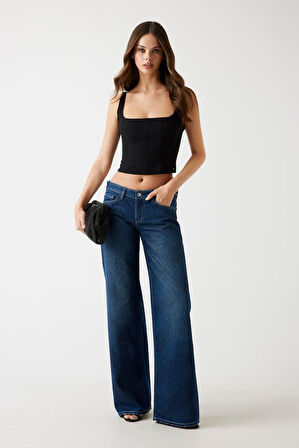 Kadın Slouchy Regular Fit Jean Pantolon - Koyu Mavi | 25/30