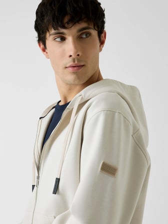 Guess Uzun Kollu Yeni Teknik Esnek Fermuarlı Kapüşonlu Erkek Krem Sweatshirt M6RQ05KD132-G1I6
