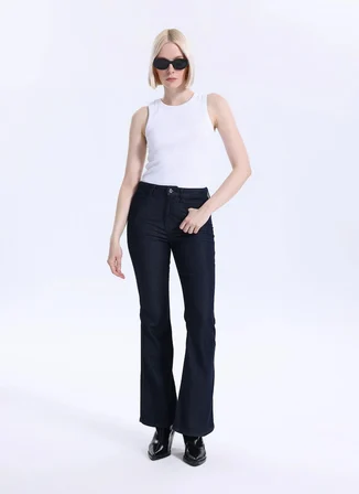 Guess Normal Bel Geniş Paça Flare Krem Kadın Denim Pantolon W6RA1QD6980-RISW