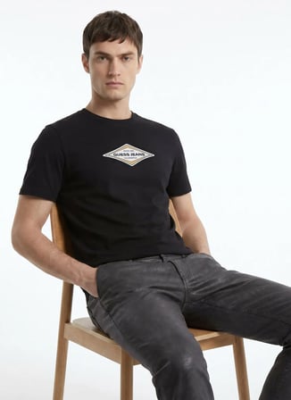 Siyah Erkek %100 Pamuk T-Shirt M6GIB4K8HM0-JBLK Siyah T-Shirt