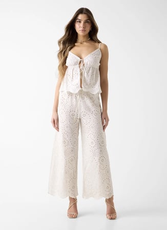 Guess Beyaz Kadın Bol Kesim İşlemeli Pantolon E6GB03WP320-G1CR