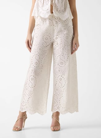 Guess Beyaz Kadın Bol Kesim İşlemeli Pantolon E6GB03WP320-G1CR