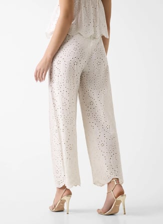Guess Beyaz Kadın Bol Kesim İşlemeli Pantolon E6GB03WP320-G1CR