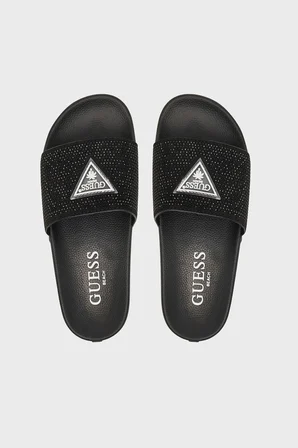 Guess Beach Taşlı Üçgen Logolu Terlik E6GZ16BB00F Bayan TERLİK E6GZ16 BB00F JBLK SİYAH