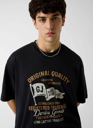 Guess Jeans Siyah Erkek Oversized Baskılı T-Shirt M6GIB8K8FQ4-JTMU Siyah T-Shirt