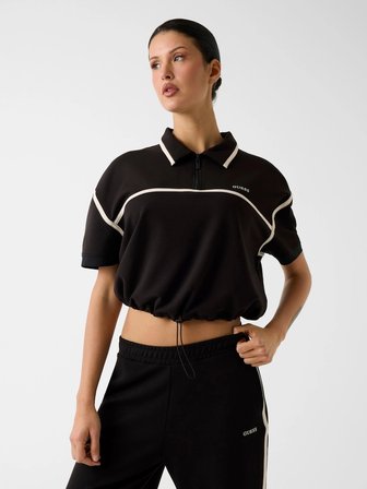 Guess Jasmine Kısa Polo Yakalı Yarım Fermuarlı Kadın Siyah Polo T-shirt  V6GP01K2945-JBLK