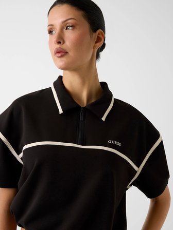 Guess Jasmine Kısa Polo Yakalı Yarım Fermuarlı Kadın Siyah Polo T-shirt  V6GP01K2945-JBLK