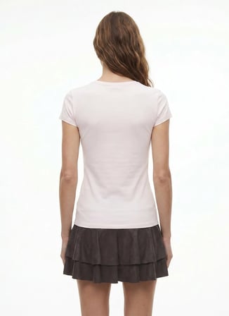Krem Kadın Pamuklu T-Shirt V5GI20J1314-G6K5