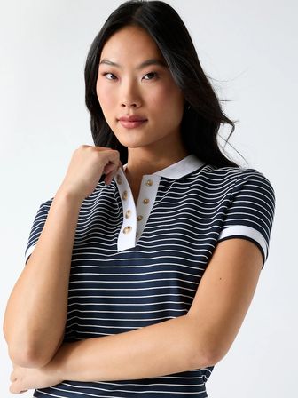 Guess Kısa Kollu Polo Yakalı Alphonsine Çizgili Kadın Çok Renkli Polo T-shirt W6GP17K2946-SB09