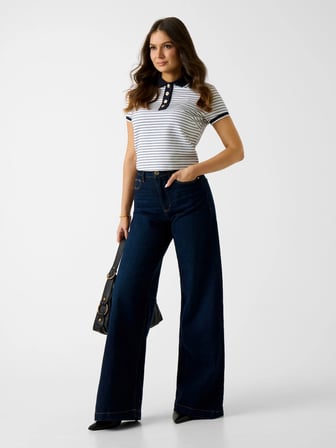 Guess Kısa Kollu Polo Yaka Alphonsine Çizgili Kadın Çok Renkli Polo T-shirt W6GP17K2946-S0AK