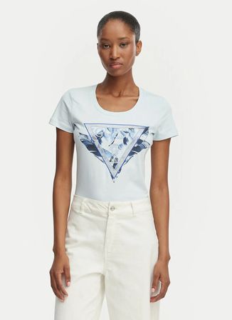 Guess Mavi Kadın Slim Fit Baskılı T-Shirt W6GI11K3026-A719