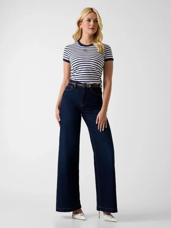 Guess Kısa Kollu Bisiklet Yaka Çizgili Mini 4G Logolu Kadın Mavi T-shirt W6GI18K3040-SM1L