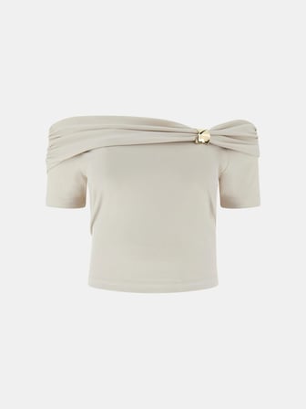 Guess Brigitte Düşük Omuzlu Kadın Krem Bluz  W6GP12K2935-A115
